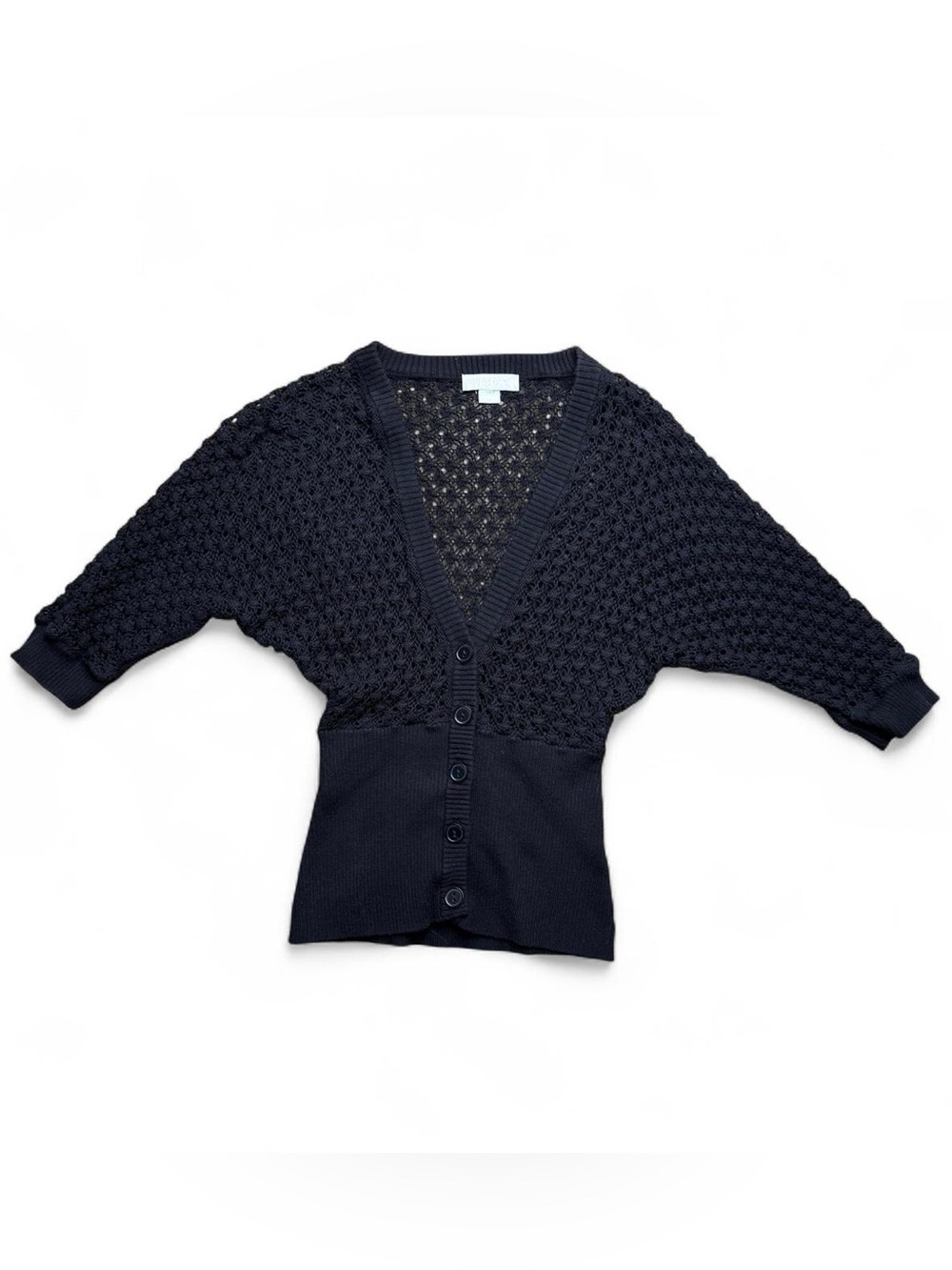 Guess Los Angeles Black Crochet Knit Button Cardigan Size S
